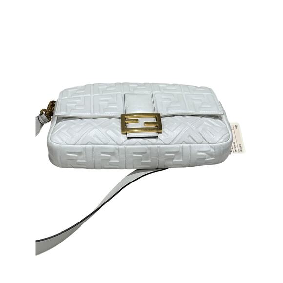 Fendi Nappa FF 1974 Embossed Large Baguette White NWT - Picture 5 of 8